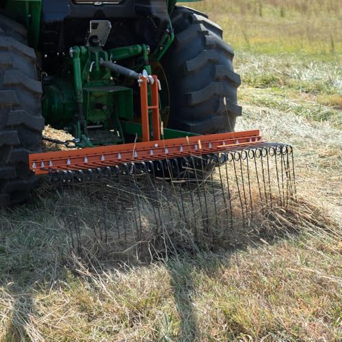 Titan Attachments 3 Point 6 FT Pine Straw Needle Rake for Category 1 Tractors with Coil Spring Tines Orange