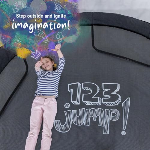 123 Jump 14FT Outdoor Trampoline with Safety Enclosure and Ladder Black/Blue