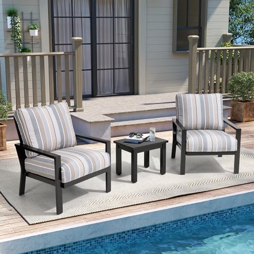 Pellebant 3-Piece Patio Conversation Set with Sunbrella Cushion Aluminum Bistro Set Milano Char