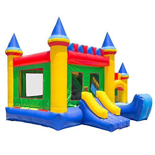 Inflatable HQ Commercial Grade Bouncing Castle Kingdom Bounce House 100% PVC with Blower and Slide Multicolor