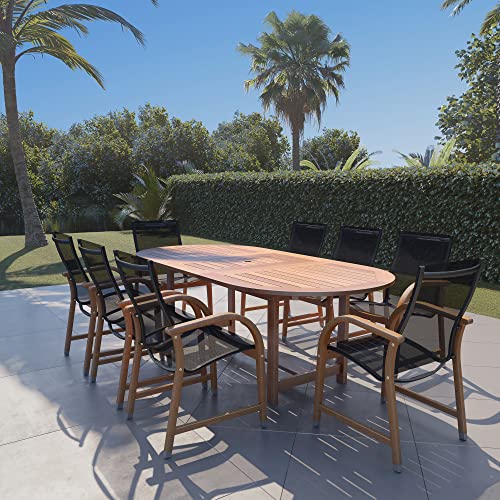 Brampton Patio Wilton 9-Piece Oval Extendable Dining Set Dark Teak Finish