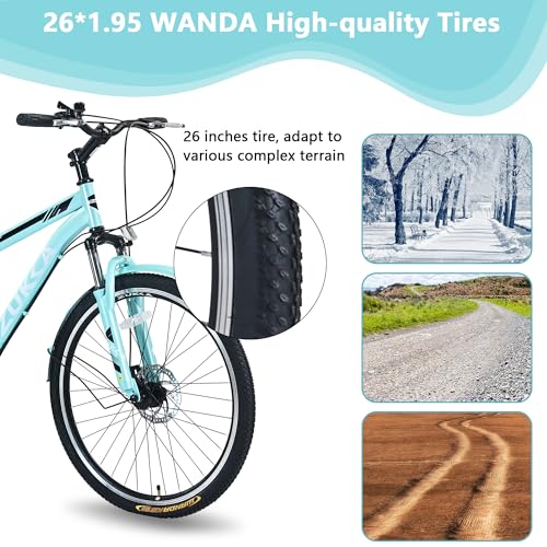 KOZYSFLER Adult Tricycle 7-Speed with 26-Inch Wheels, Wide Saddle, Rear Basket Green