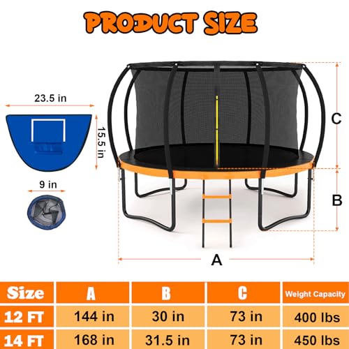 Liyarya Outdoor Trampoline with Basketball Hoop Orange