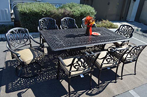 PatioLand Elizabeth Outdoor Patio 9pc Dining Set 44" x 84" with Premium Fabric Cushions