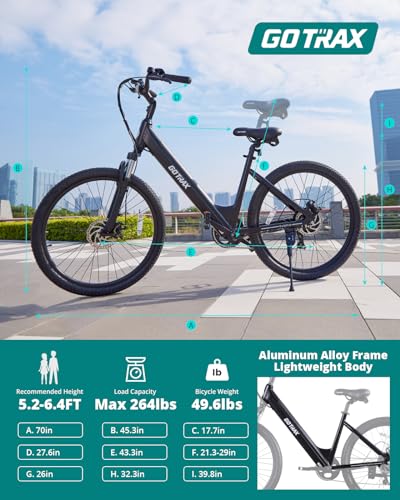 Gotrax Electric Bike 26" Max Range 30Miles(Pedal-assist1) & 15.5/20Mph Power by 250/350W, 3 Riding Modes & Adjustable Seat, 7-Speed & Front Shock Absorber, Commuter Electric Bicycle for Adults, Black