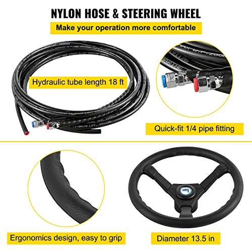 VEVOR Hydraulic Boat Steering System Kit 300HP with Helm Pump, Cylinder, Steering Wheel, Hose Black