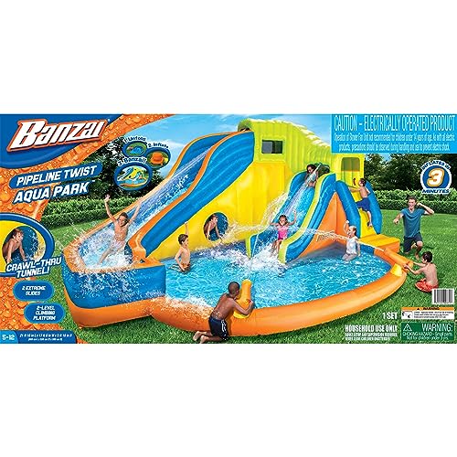 BANZAI Pipeline Twist Kids Inflatable Waterpark Play Center Blue/Yellow/Orange