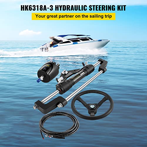 VEVOR Hydraulic Boat Steering System Kit 300HP with Helm Pump, Cylinder, Steering Wheel, Hose Black