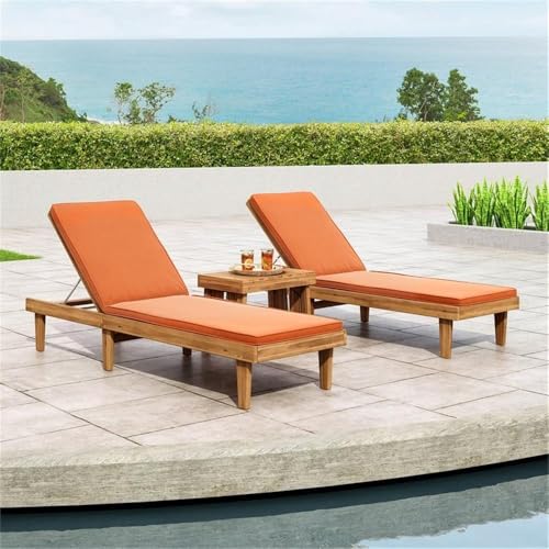 Noble House Nadine Outdoor Wood 3-Pc Chaise Lounge Set Orange