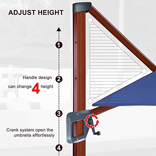 ABCCANOPY 10x13ft Windproof Cantilever Patio Umbrella Navy Blue-Wood Grain Pole
