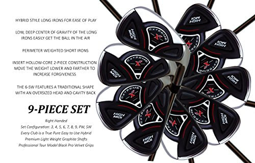 Extreme X7 Big & Tall Senior Men's Complete 9-Piece Iron Set (3-SW) Right Handed Senior Flex A Flex Club +1" Over - Black