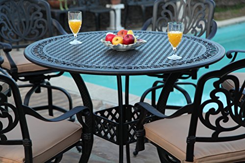 GrandPatioFurniture.com CBM Patio Elisabeth Collection 7 Piece 48" Cast Aluminum Bar Set Black Brown