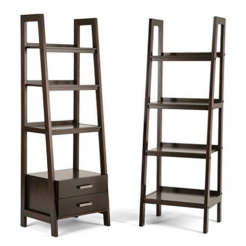 SIMPLIHOME Sawhorse 24" Solid Wood Ladder Shelf Dark Chestnut Brown