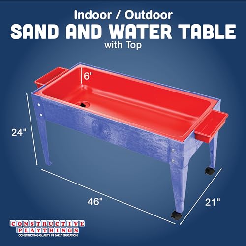 Constructive Playthings Sand and Water Activity Table for Kids Ages 1-3, Blue/Red