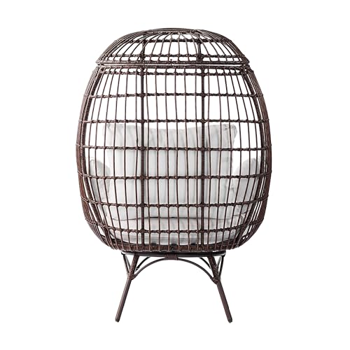 Flash Furniture Zola Oversized Wicker Egg Chair with 360° Swivel, High Back, 4 Cream Cushions/Brown Frame