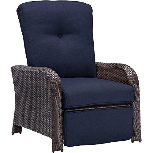 Hanover Strathmere Outdoor Recliner Chair with Navy Blue Cushions