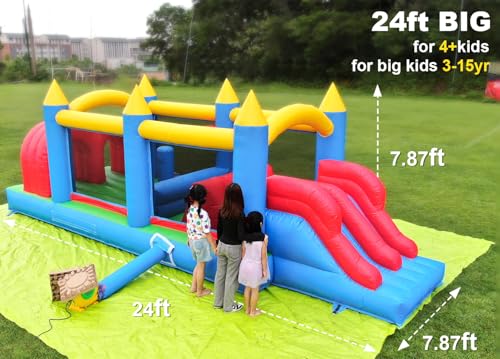 Okayego 24FT Commercial Grade Inflatable Obstacle Course with Slides Blue