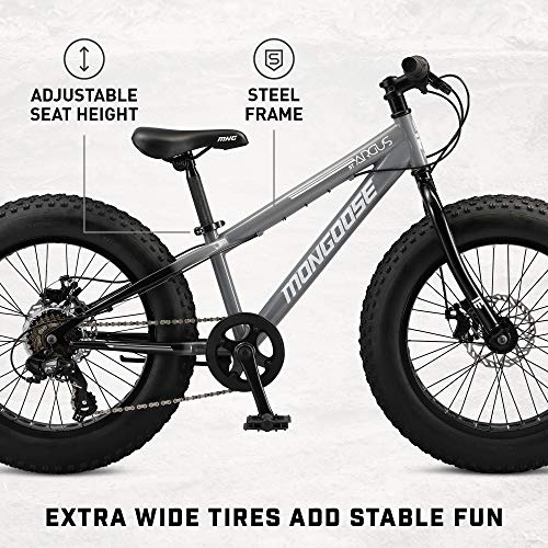 Mongoose Argus ST Kids Fat Tire Mountain Bike 20-Inch Wheels Grey