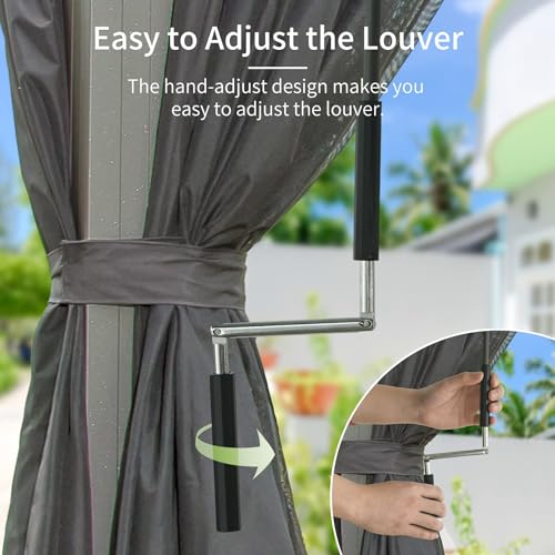 Domi Outdoor Living Louvered Pergola 10x13FT Aluminum Rainproof Backyard with Curtains and Netting Gray