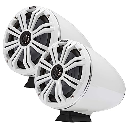 KICKER KMC2 Marine Bluetooth Receiver with Remote & 6X 8" LED Boat Speakers, 2X 8" LED Tower Speakers, 10" LED Subwoofer, 2X Amps