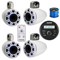 KICKER All-Weather Marine Media Center Receiver with 4X 6.5" 300W LED Speakers and Remote, White