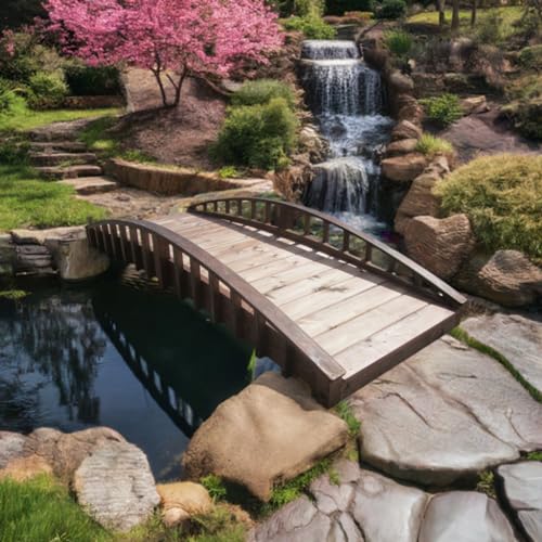 SamsGazebos Crescent Japanese Style Wood Garden Bridge 8 Brown