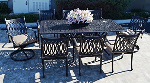 theWorldofpatio Grand Tuscany 9pc Outdoor Patio Dining Set with Rectangular Table and Sunbrella Cushions Antique Bronze