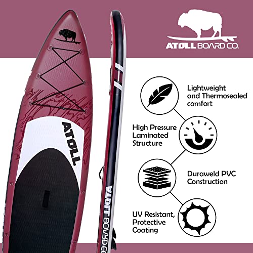 Atoll Inflatable Paddle Board with Premium SUP Accessories - 11ft Burgundy