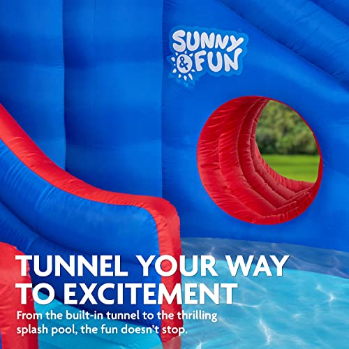 SUNNY & FUN Deluxe Adventure Inflatable Water Slide Park - Climbing Wall, 2 Slides & Splash Pool