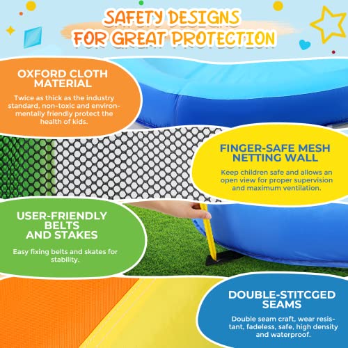 Whubefy Inflatable Water Slide Park 6-in-1 with Blower Blue/Yellow/Orange/Green
