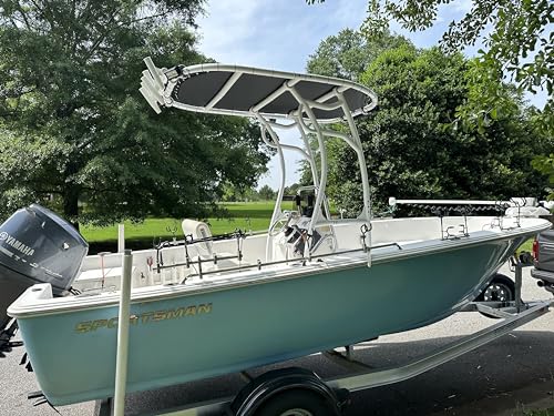 Make A Wake Marine Heavy-Duty Boat T-Top with 5 Rod Holders White Powdercoat w/ Black Canvas