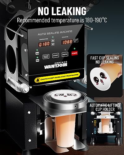 WantJoin Full Automatic Cup Sealing Machine 90/95mm Digital LCD Black