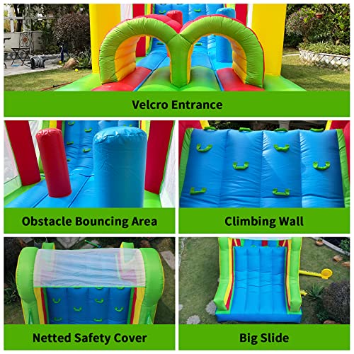 YARD Inflatable Obstacle Course Bounce House with Slide for Ages 3-12 Green