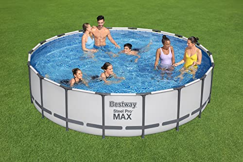 Bestway Steel Pro MAX 18' x 48" Round Metal Frame Above Ground Pool Set with Filter Pump, Ladder, and Cover
