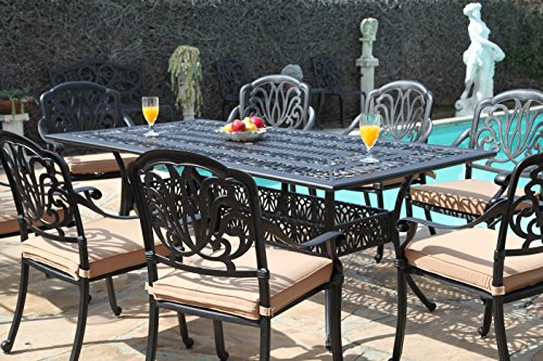 GrandPatioFurniture.com CBM Patio Elisabeth Cast Aluminum 9 Piece Dining Set with 8 Arm Chairs Black Brown