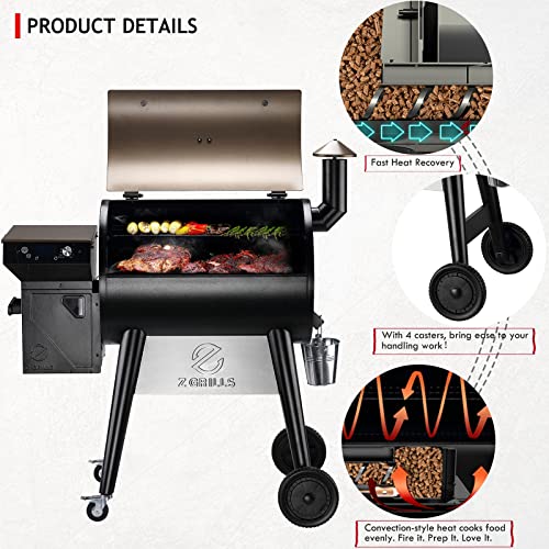 Z GRILLS Upgrade 8-in-1 Wood Pellet Grill & Smoker with PID 2.0 Controller, LCD Screen, 697 sq in, Meat Probes, Rain Cover Black/Brown
