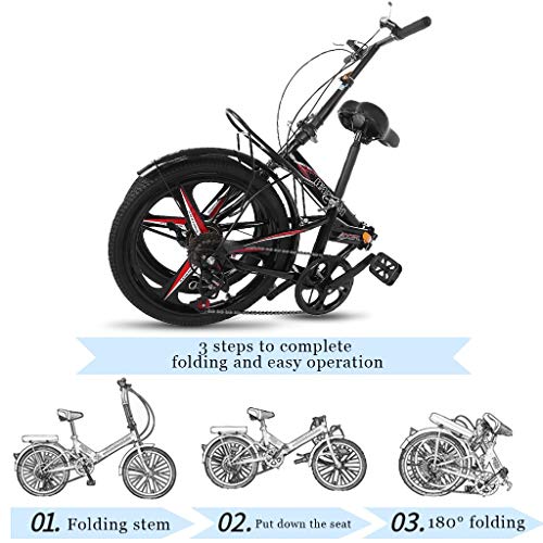 HUUH Folding Bikes for Adults 20" 7 Speed City Folding Compact Bike Bicycle Urban Commuter Black
