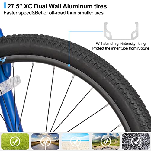 HH HILAND Hiland Aluminum Mountain Bike 27 Speeds, Hydraulic Disc-Brakes, Lock-Out Suspension Fork, 27.5 inch Wheel Gray&Blue