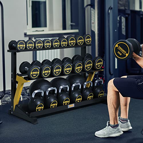 ToughFit 520LBS Dumbbell Set With 3-Tier Rack - PEV Coated Iron Handle - Black & Yellow