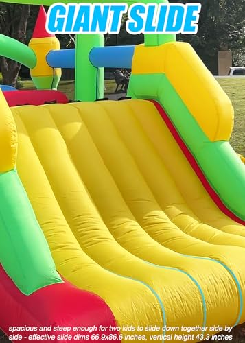Whubefy Inflatable Bounce House Obstacle Course with Blower Red/Yellow/Blue/Green