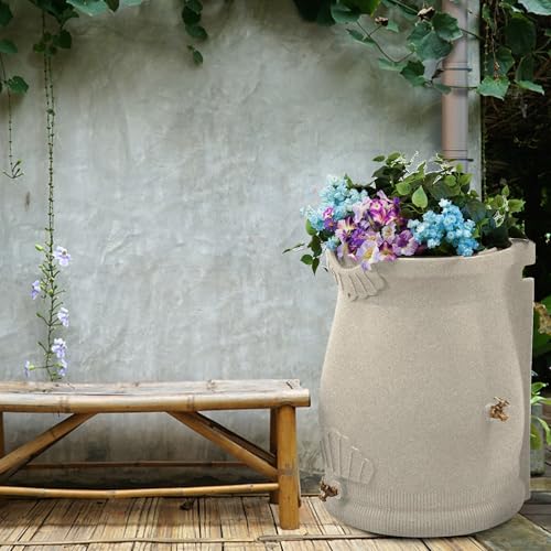 Good Ideas Rain Wizard 50 Gallon Rain Barrel with Planter Space and 2 Brass Spigots Sandstone (4 Pack)