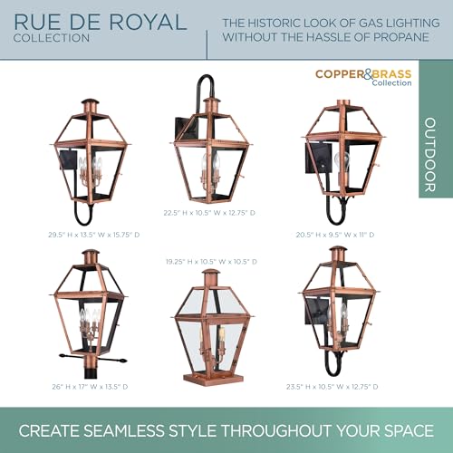 Quoizel Rue De Royal Charleston Outdoor Wall Lantern 22.5 Inch 2-Light Aged Copper