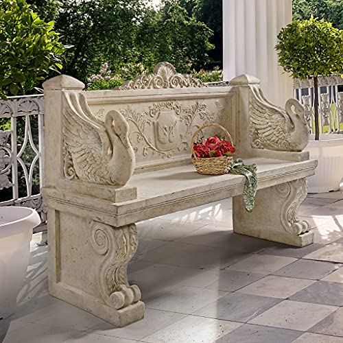 Design Toscano Neoclassical Swan Outdoor Garden Bench 5 Foot Ancient Ivory