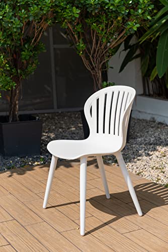 Amazonia 5-Piece Rectangular Dining Set White Aluminum Chairs Eucalyptus Wood