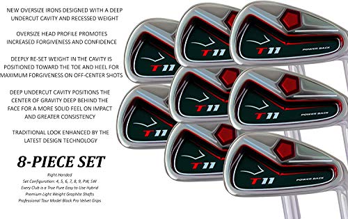 Swift Speed Big & Tall Black Iron Set +2" Custom XL XXL Golf Clubs Power Back T11: 4, 5, 6, 7, 8, 9, Pw + Free Sw