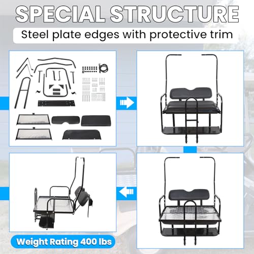 KUAFU Rear Flip Back Seat Compatible with Club Car DS Model Golf Cart Black