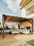 KYBOLT 12x14 Ft Wood Pergola with Retractable Sunshade Canopy Reddish-Brown