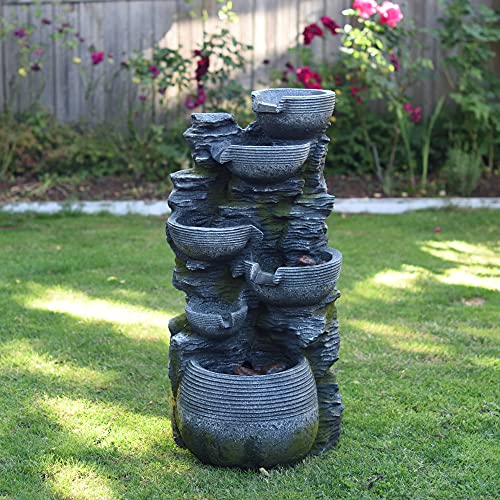 Litedeer Homes Cascading Stone Water Fountain with LED Lights 40-Inch Gray