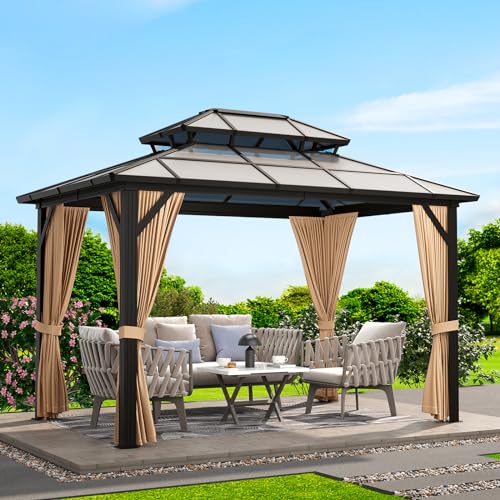 GAOMON 10'x12' Hardtop Gazebo Brown