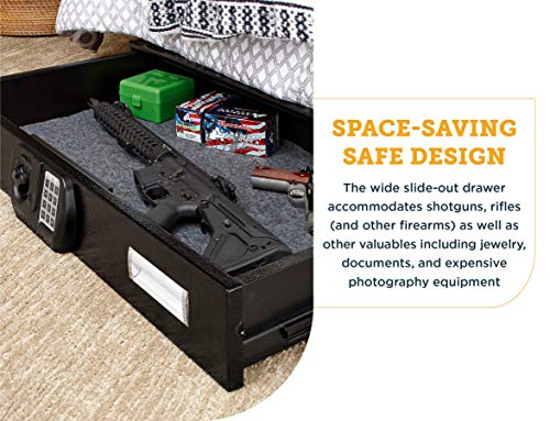 SnapSafe Under Bed Safe Large for Firearms and Valuables Black 40 x 6 x 22 Inches